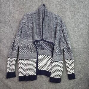 Gap Womens Navy White Mixed Texture Open Front Cardigan Sweater L